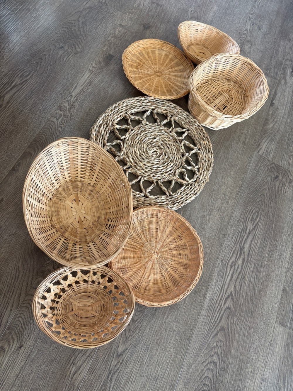 Boho Basket Wall Set of 7 Assorted Wicker Rattan Gallery